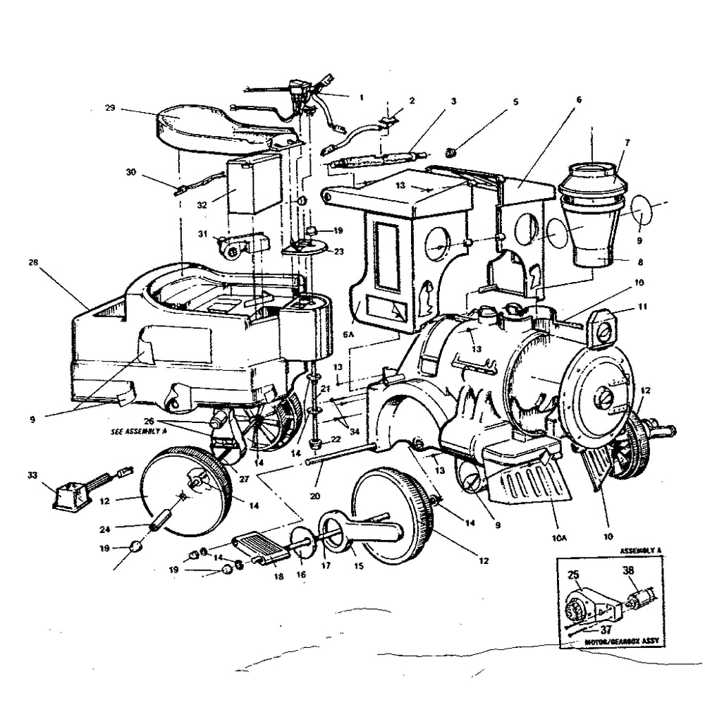 Replacement Parts Diagram and Parts List for 7282  Power Wheels Ride-On Cars